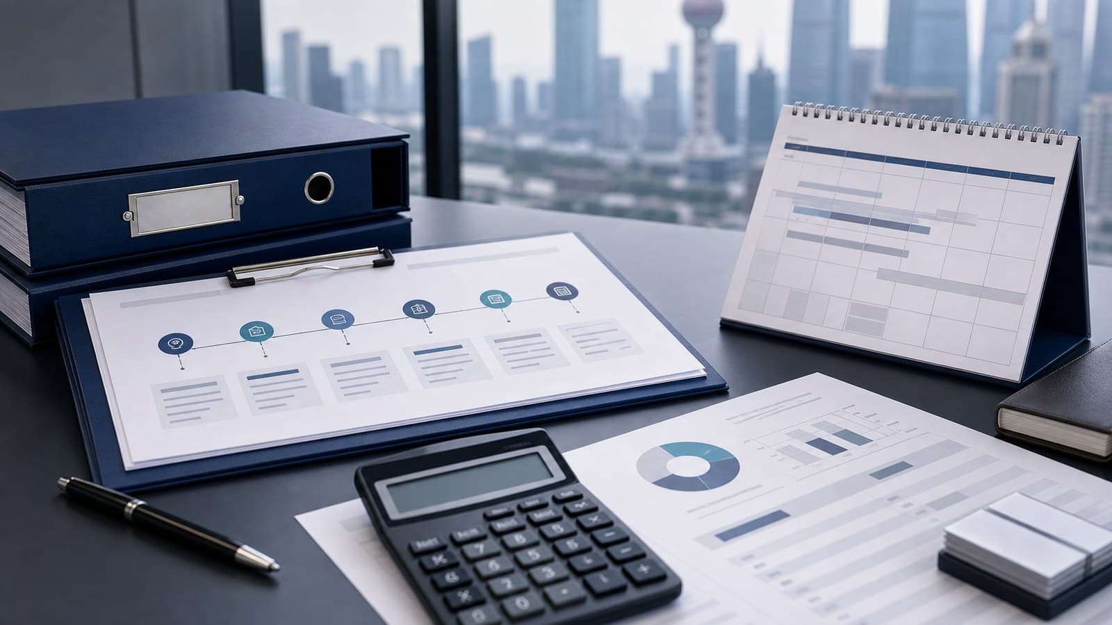 Registration timeline calendar, cost worksheet and company setup documents for China business entry