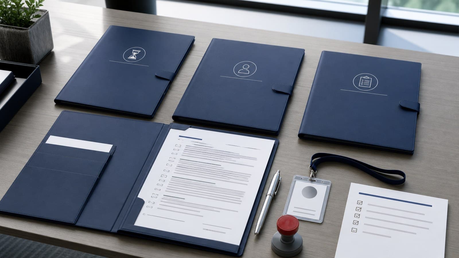 中国劳动合同审核场景,包含合同档案、员工身份资料、条款清单和公司印章
